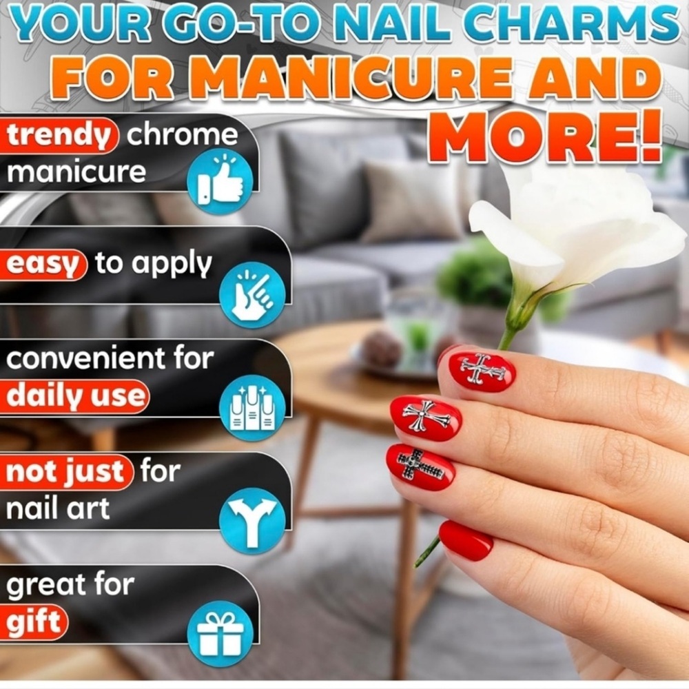 NWT Bundle of Cross Nail Charms – 3D Cross Design Silver Color (Set of 2 Packs)